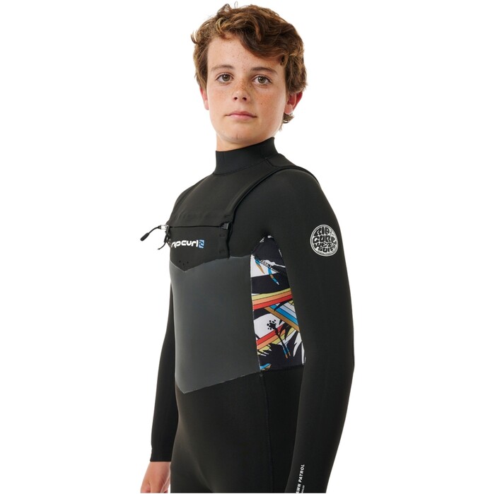 2024 Rip Curl Junior Dawn Patrol 4/3mm Chest Zip Neopreno 13ZBFS - Black / Multi